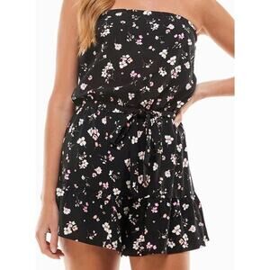 BEBOP M juniors  black pink floral strapless belted wide leg romper NWT B154